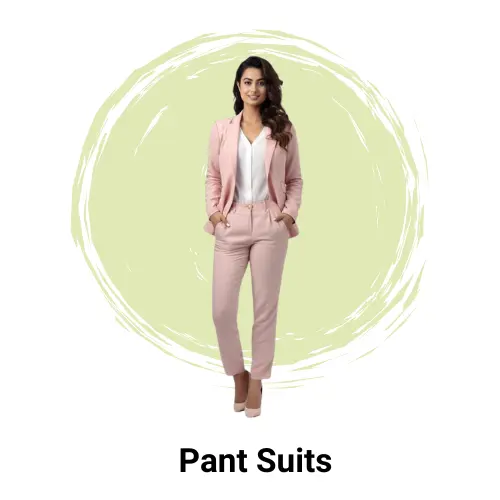 A girl standing and posing like a model wearing Pant Suits